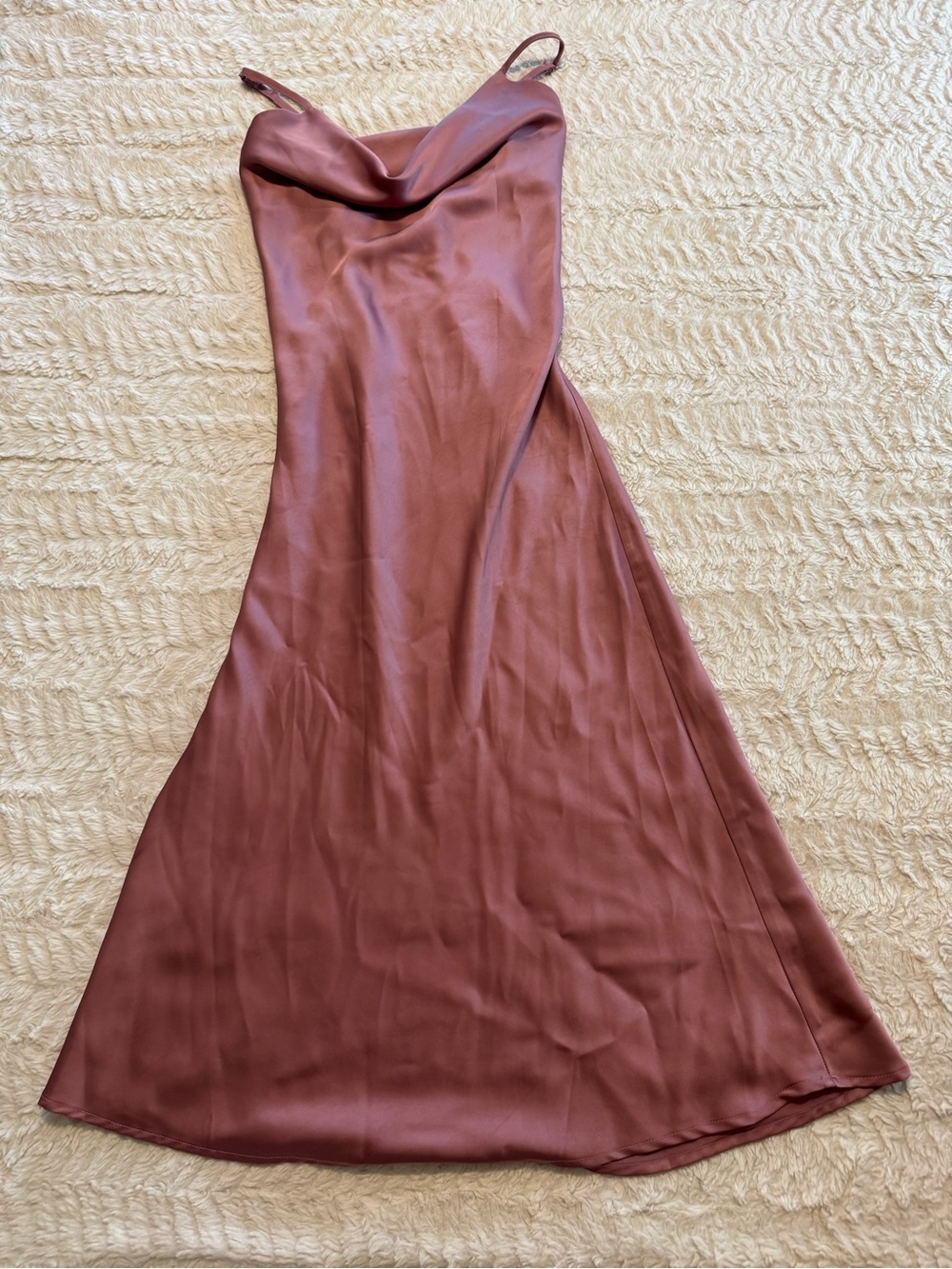Satin Cowl Neck Slip Dress Dusty Mauve Rosewood Midi Gown XS
